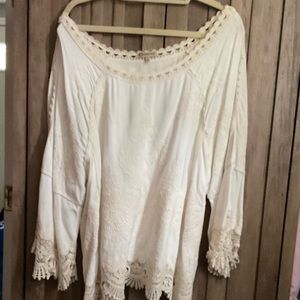 COPY - Democracy crochet top. Bone. Slit sleeves.